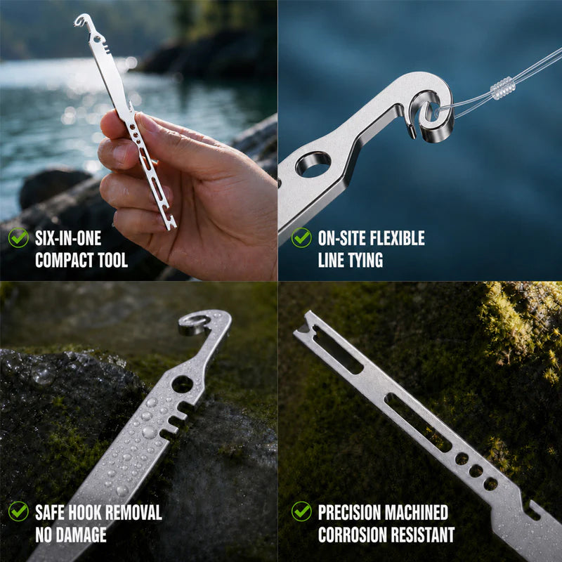 ⏳50 % rabatt i en begrenset periode⏰6-i-1 multiverktøy i rustfritt stål til fiske – med krokfjerner og knutebinder🎣🐟