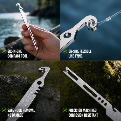 ⏳50 % rabatt i en begrenset periode⏰6-i-1 multiverktøy i rustfritt stål til fiske – med krokfjerner og knutebinder🎣🐟