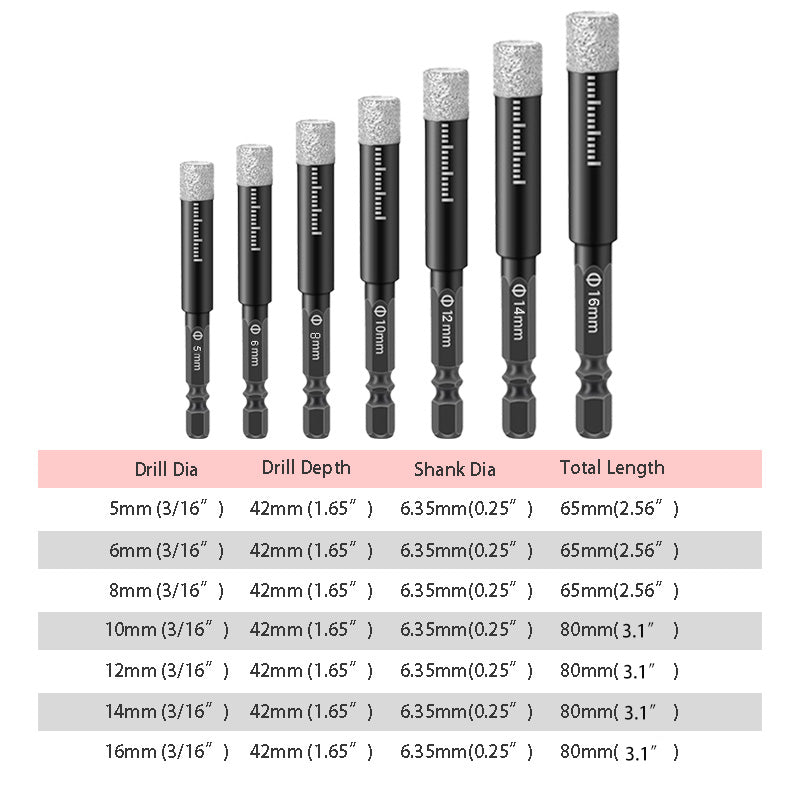 🥳2026 SUPERTILBUD🥳💞Over 50 000 solgt!🪚🛡️ 48% RABATT! Diamantbor-sett – størrelser 5–16 mm, sekskantet skaft som passer til de fleste boremaskiner. Kan brukes både tørt og vått – jevne, presise hull hver gang! 💎💪