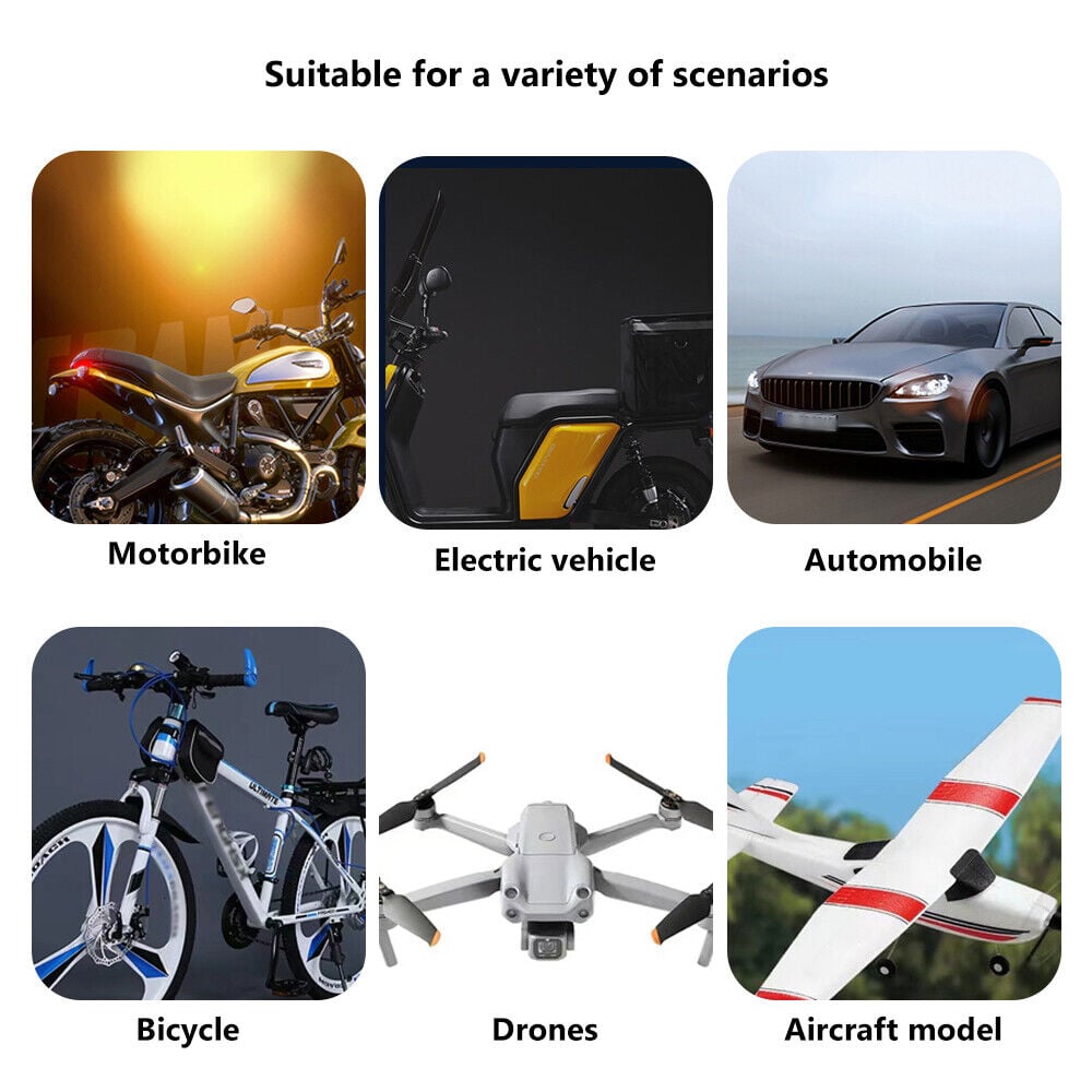 🚁 Strobelykt med 8 farger – trådløs, kompakt og kraftig. USB-lading, vanntett plugg, fjernstyring – ideell til RC-biler, båter, sykler og friluftsliv! ✨🔋