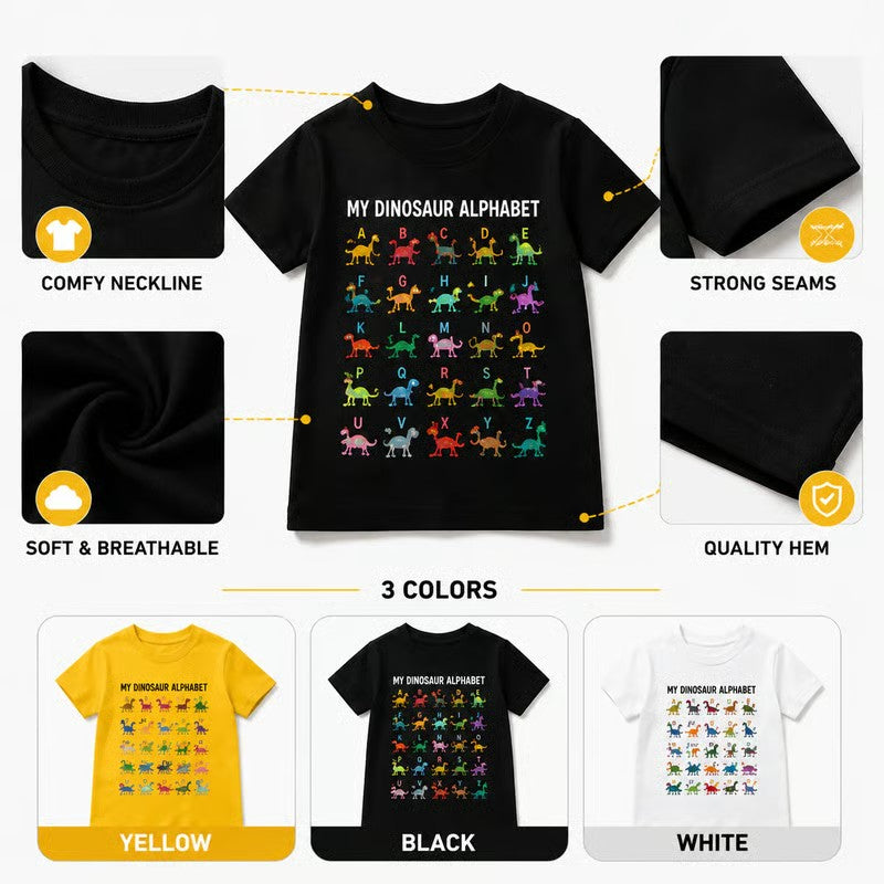 🔥🎁 Nyhet: Halvpris-tilbud 🔥 Barne-T-skjorte med dinosaur- og bokstavtrykk