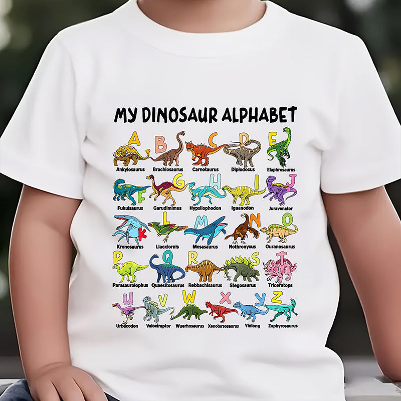 🔥🎁 Nyhet: Halvpris-tilbud 🔥 Barne-T-skjorte med dinosaur- og bokstavtrykk