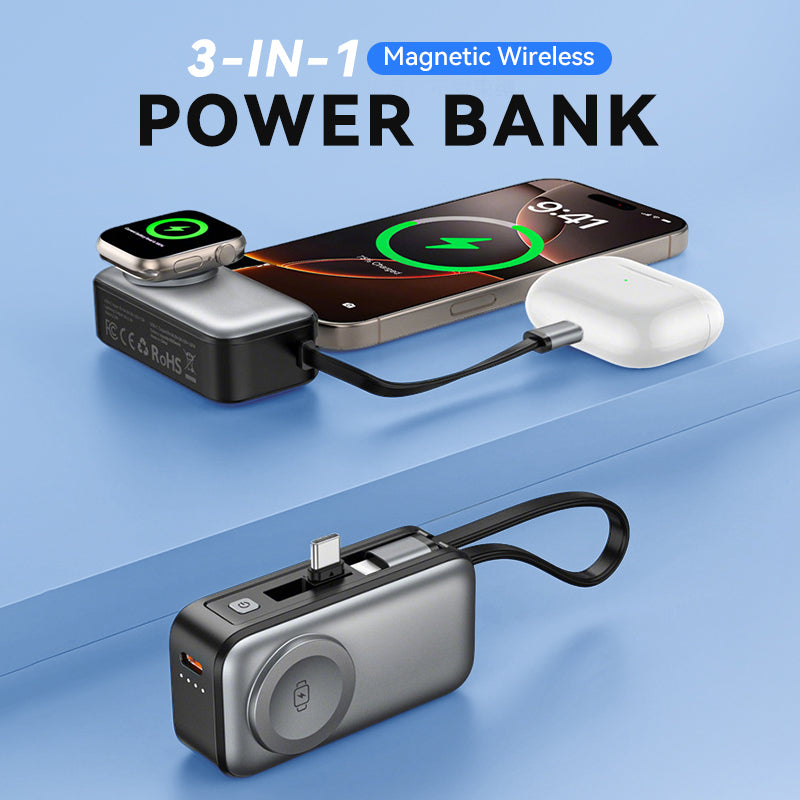 3-i-1 magnetisk trådløs powerbank