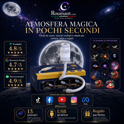 🌌 -50% NÅ! 💫 USB-projektorlampe for stjernehimmelen – 13 utskiftbare filmer og fleksibel hals – Perfekt for soverommet ✨