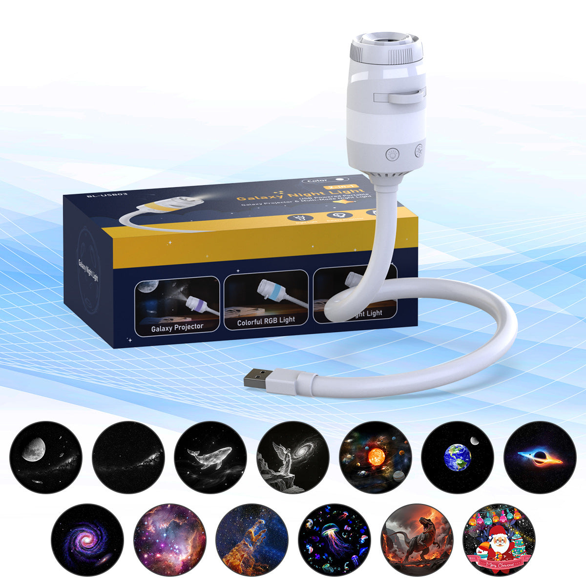 🌌 -50% NÅ! 💫 USB-projektorlampe for stjernehimmelen – 13 utskiftbare filmer og fleksibel hals – Perfekt for soverommet ✨