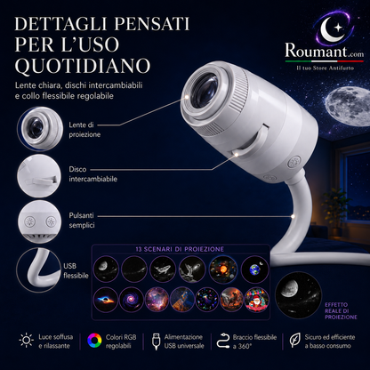 🌌 -50% NÅ! 💫 USB-projektorlampe for stjernehimmelen – 13 utskiftbare filmer og fleksibel hals – Perfekt for soverommet ✨
