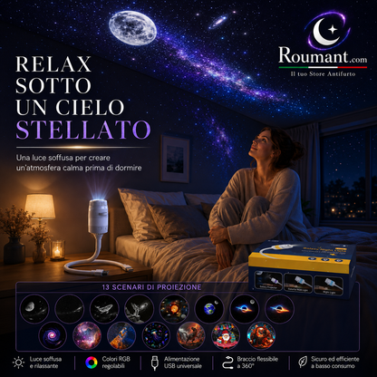 🌌 -50% NÅ! 💫 USB-projektorlampe for stjernehimmelen – 13 utskiftbare filmer og fleksibel hals – Perfekt for soverommet ✨