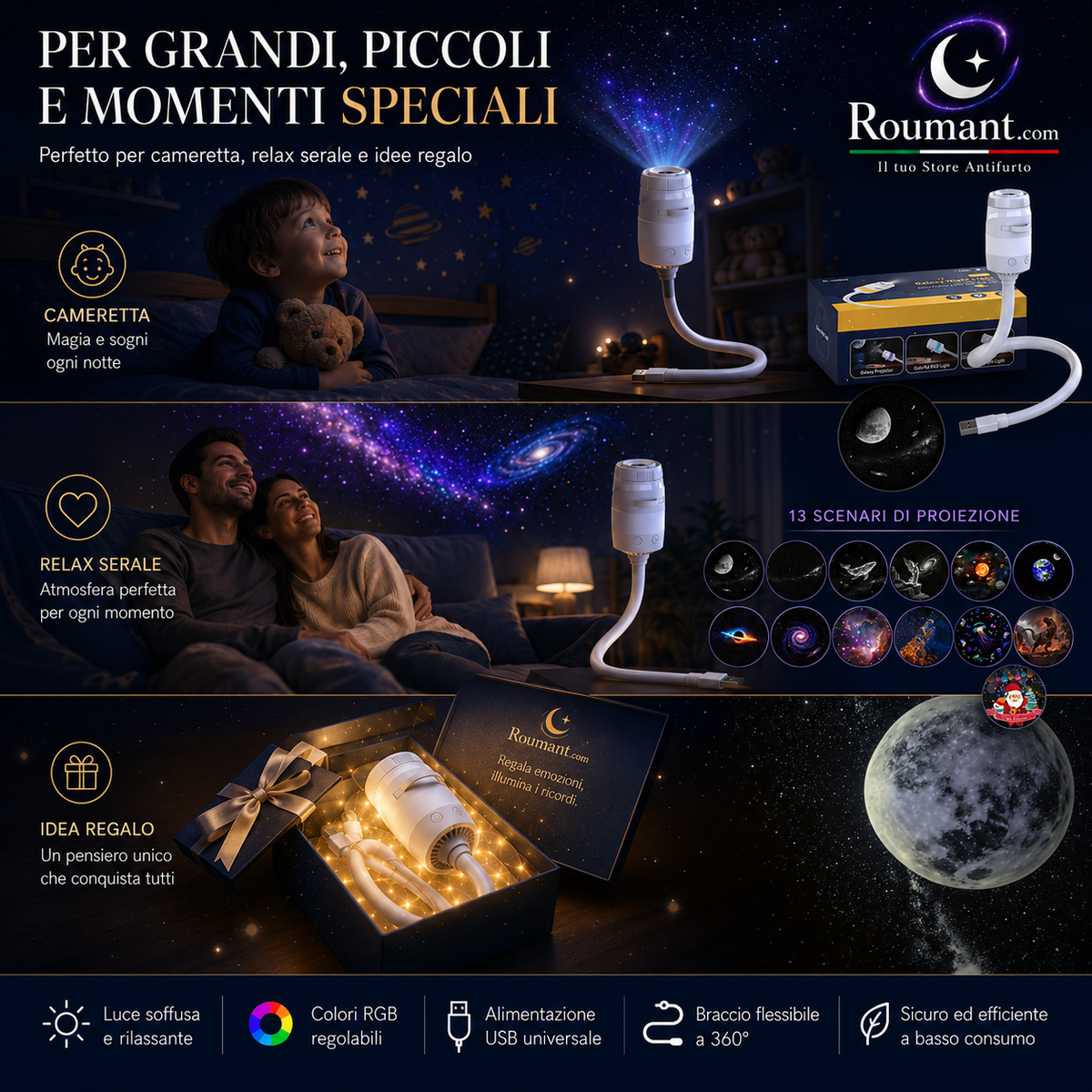 🌌 -50% NÅ! 💫 USB-projektorlampe for stjernehimmelen – 13 utskiftbare filmer og fleksibel hals – Perfekt for soverommet ✨