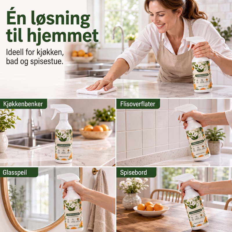 Kraftfull alt-i-ett rengjøringsspray