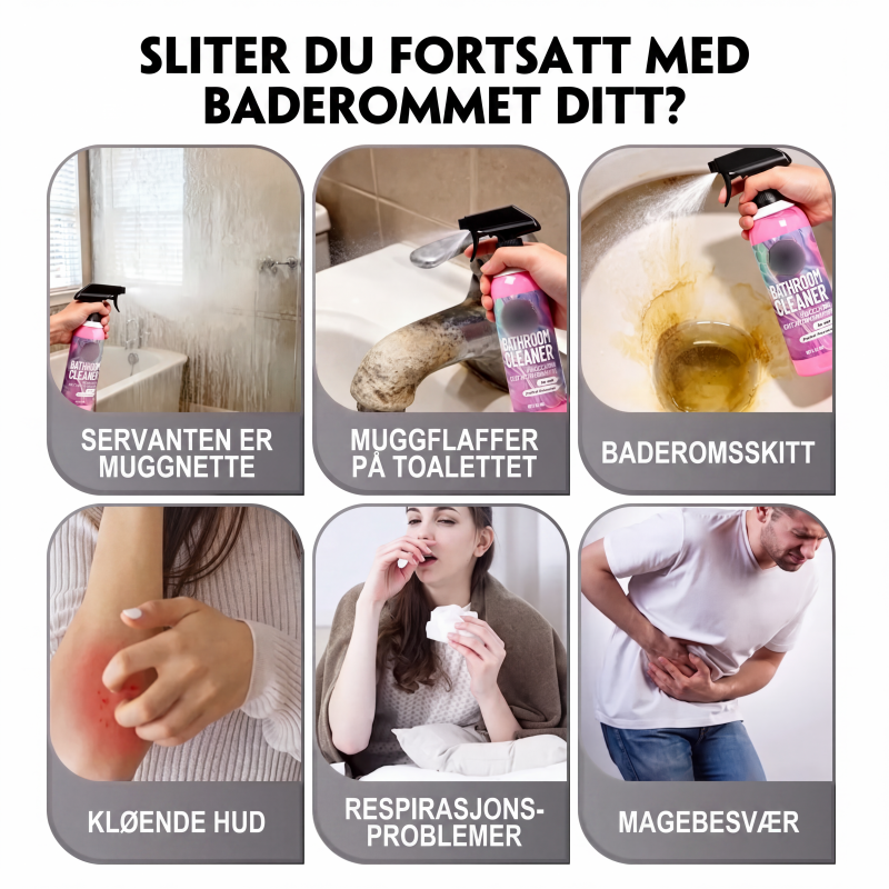Overflaterens for baderom mot mugg og kalkavleiringer