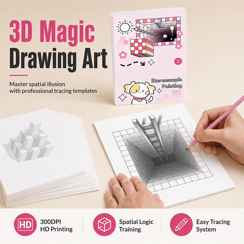 🎨✨ 50 % RABATT! Slutt på flate, kjedelige tegninger! Denne stereoskopiske 3D-tegneboken med 64 maler får barnetegninger til å poppe av arket – inkluderer fargeleggings- og klippeaktiviteter!