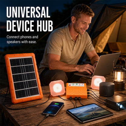 ☀️🔋 Bærbart solenergisystem – USB/Type-C-solgenerator med 2 LED-lys