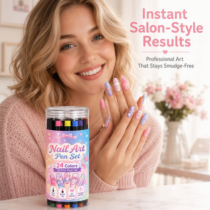 💅 50 % RABATT I BEGRENSET TID! 💥 Sett med 24 farger med neglelakkpenner med to spisser – Kreativt, i salongkvalitet, enkelt å bruke selv ✨