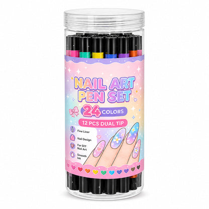💅 50 % RABATT I BEGRENSET TID! 💥 Sett med 24 farger med neglelakkpenner med to spisser – Kreativt, i salongkvalitet, enkelt å bruke selv ✨