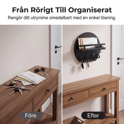 🔑 50 % RABATT NÅ! 🏠 Veggmontert nøkkelholder med hylle og kroker – holder orden på nøkler, post og småting – perfekt til gangen 🚪