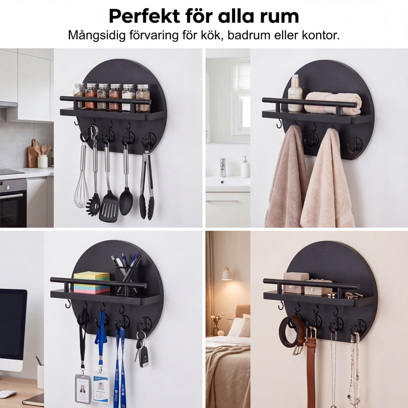 🔑 50 % RABATT NÅ! 🏠 Veggmontert nøkkelholder med hylle og kroker – holder orden på nøkler, post og småting – perfekt til gangen 🚪