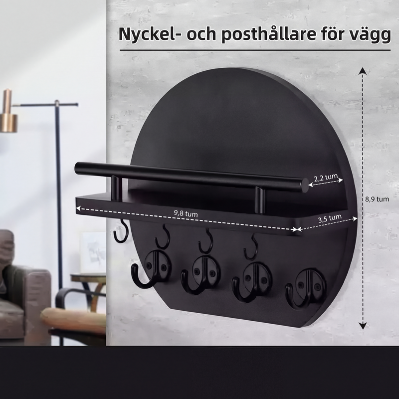 🔑 50 % RABATT NÅ! 🏠 Veggmontert nøkkelholder med hylle og kroker – holder orden på nøkler, post og småting – perfekt til gangen 🚪