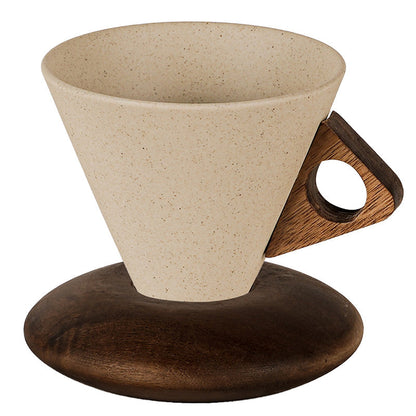 ☕ Håndlaget kaffekrus i keramikk – trehåndtak, matt glasur, 180ml. Unikt og rustikt! 🪵✨