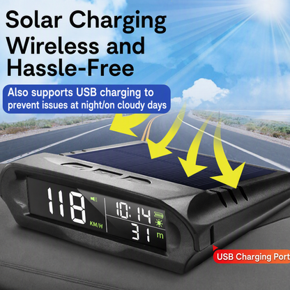 🚗 50 % RABATT NÅ! ☀️ Solcelledrevet GPS-display til bil – dobbel lading, smart lysstyrke og fartsvarsler 🛡️