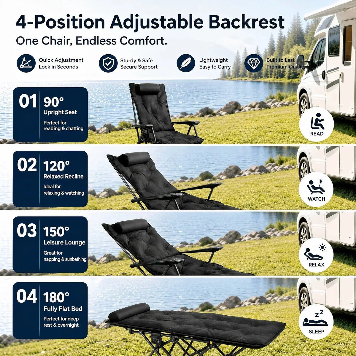 🏆 BEGRENSET TID: 50 % RABATT!🪑 Bærbar, justerbar sammenleggbar stol for utendørs bruk – Lett, solid og allsidig 🏕️✨