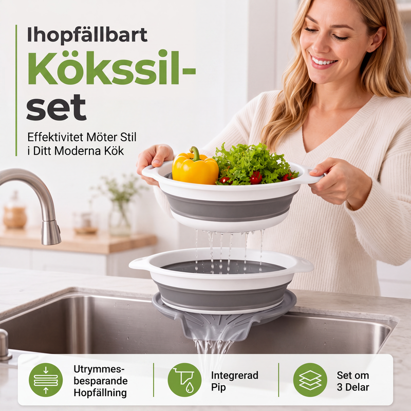 3-delers sammenleggbart dørslagsett med avløpsbunn