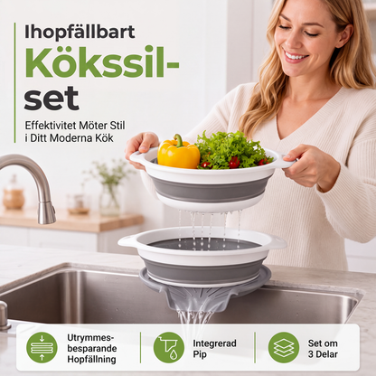 3-delers sammenleggbart dørslagsett med avløpsbunn