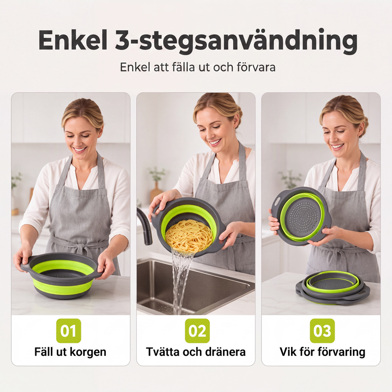 3-delers sammenleggbart dørslagsett med avløpsbunn