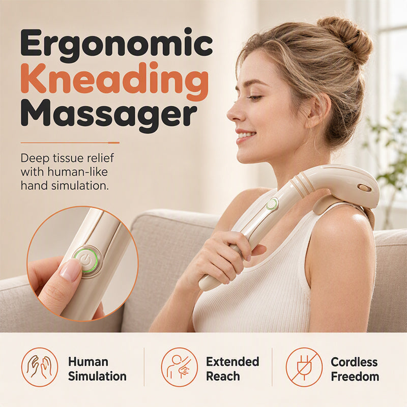 💆‍♀️ 50 % rabatt – Shiatsu-nakkemassasjeapparat med langt håndtak, håndstyrt ryggmassasje, justerbar intensitet