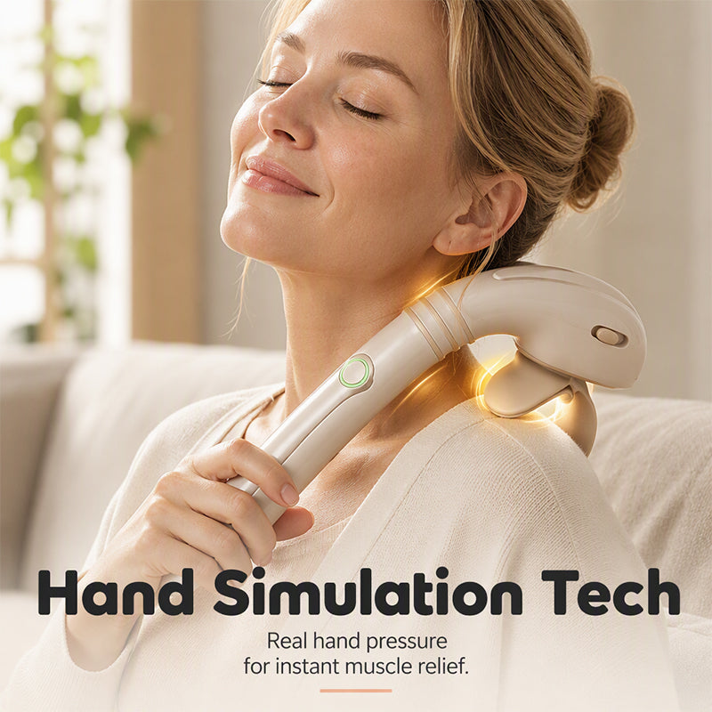 💆‍♀️ 50 % rabatt – Shiatsu-nakkemassasjeapparat med langt håndtak, håndstyrt ryggmassasje, justerbar intensitet