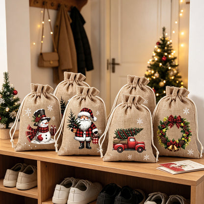 🎁 Julegaveposer med snøring – festlige nisse- og reinsdyrmotiver, dobbel snøring og slitesterkt stoff – juleglede i hver gave ✨