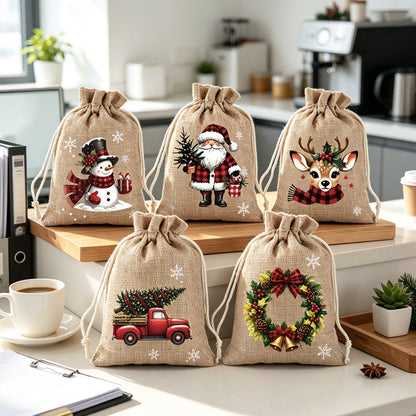🎁 Julegaveposer med snøring – festlige nisse- og reinsdyrmotiver, dobbel snøring og slitesterkt stoff – juleglede i hver gave ✨