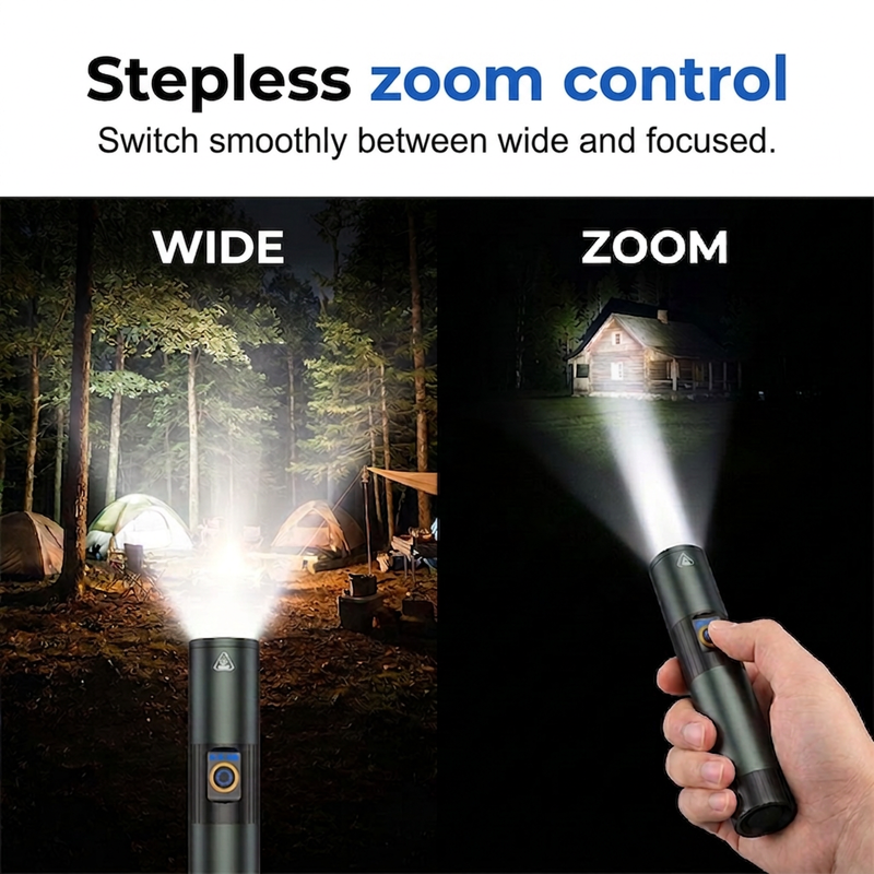 🔦 50 % RABATT I BEGRENSET TID! ✨ Ekstremt kraftig taktisk lommelykt med zoomfunksjon – robust, vanntett, oppladbar 🏕️