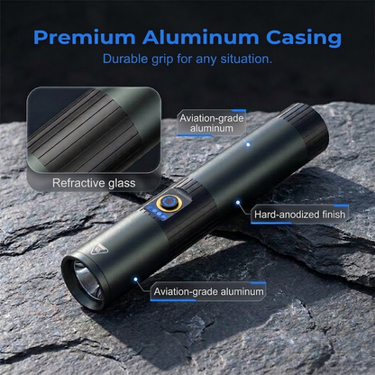 🔦 50 % RABATT I BEGRENSET TID! ✨ Ekstremt kraftig taktisk lommelykt med zoomfunksjon – robust, vanntett, oppladbar 🏕️