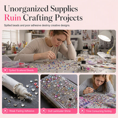 📢📢50 % RABATT! ⏰ AB-farget jelly flatback harpiks-rhinestone-sett med oppbevaringsboks, lim og verktøy for DIY neglekunst, klær og mobildeksel