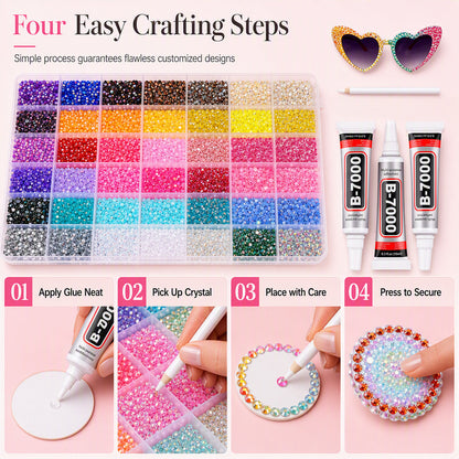 📢📢50 % RABATT! ⏰ AB-farget jelly flatback harpiks-rhinestone-sett med oppbevaringsboks, lim og verktøy for DIY neglekunst, klær og mobildeksel