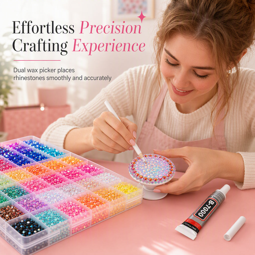 📢📢50 % RABATT! ⏰ AB-farget jelly flatback harpiks-rhinestone-sett med oppbevaringsboks, lim og verktøy for DIY neglekunst, klær og mobildeksel