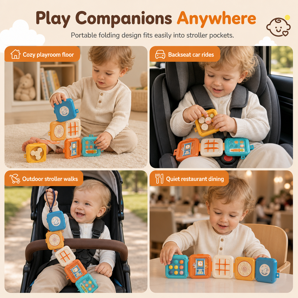 🧸 Spar 50 %! ✨ Busy Ball Stacking Toy – Flersidig og bærbar aktivitetskube 🎈