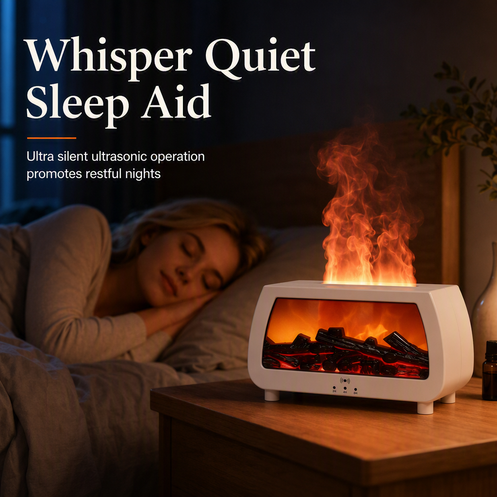 🔥 50 % rabatt nå! 💨 Luftfukter med peisflamme-effekt – aromadiffuser, lys som synkroniseres med musikk og stillegående drift – for soverom, kontor og yoga 🌙
