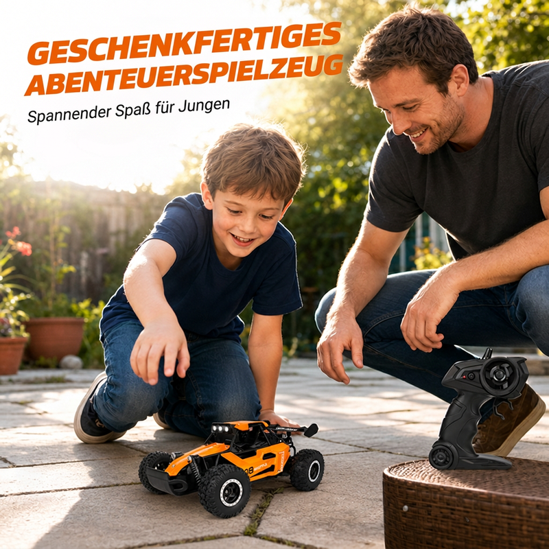 🏎️ Rask 4WD offroad RC-bil – store dekk, støtdemping, LED-lys. Perfekt for tøft terreng og nattkjøring! ✨🌙