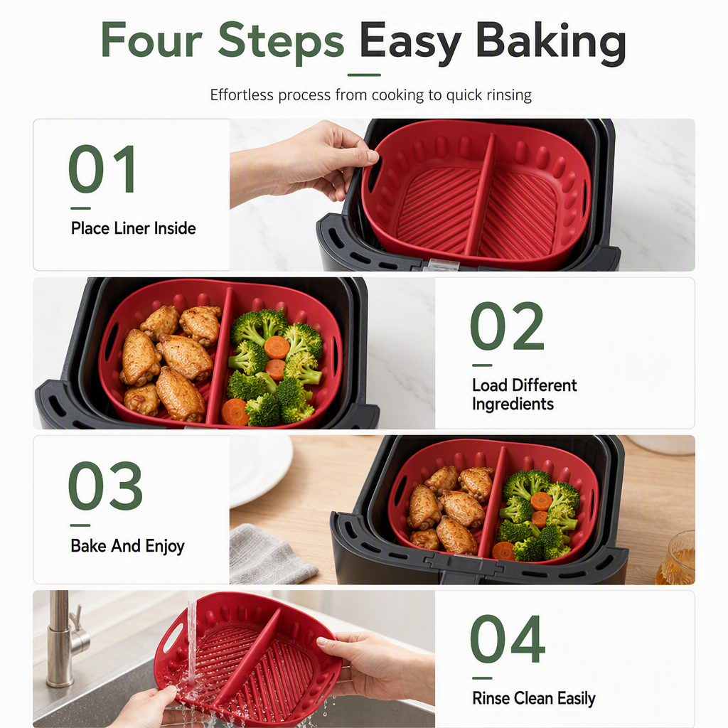 Gjenbrukbar delt silikonform til airfryer