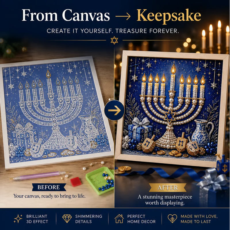 Gjør-det-selv-sett for hanukka-perlekunst med treramme