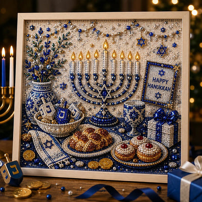 Gjør-det-selv-sett for hanukka-perlekunst med treramme
