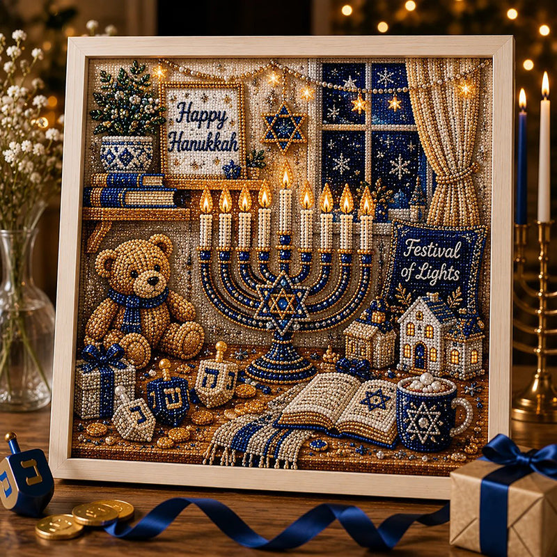 Gjør-det-selv-sett for hanukka-perlekunst med treramme
