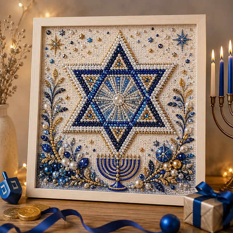 Gjør-det-selv-sett for hanukka-perlekunst med treramme