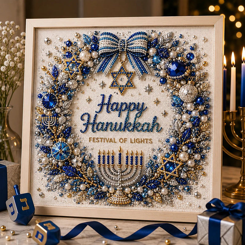 Gjør-det-selv-sett for hanukka-perlekunst med treramme