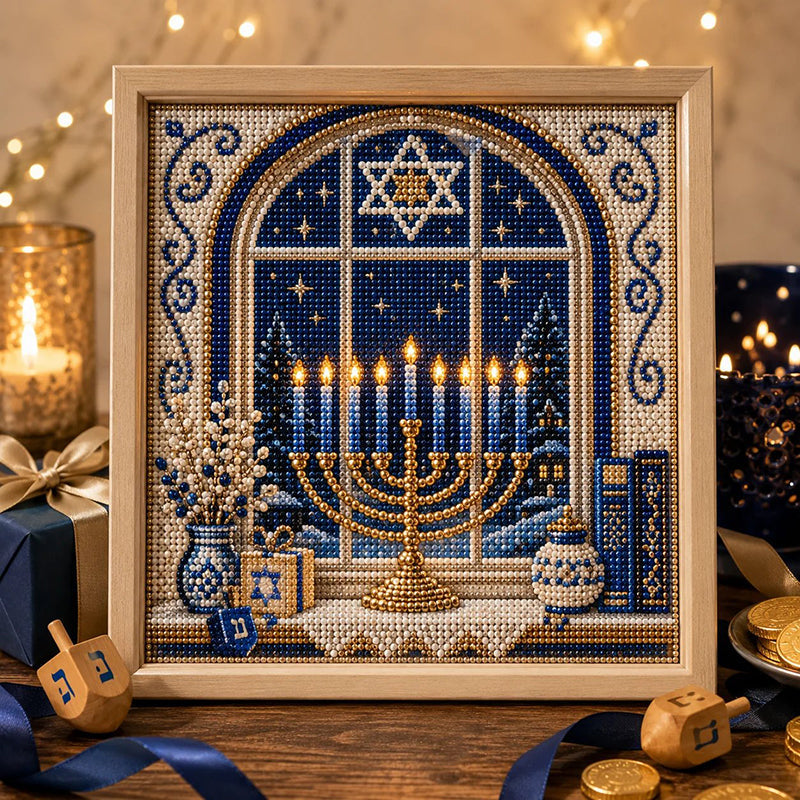 Gjør-det-selv-sett for hanukka-perlekunst med treramme
