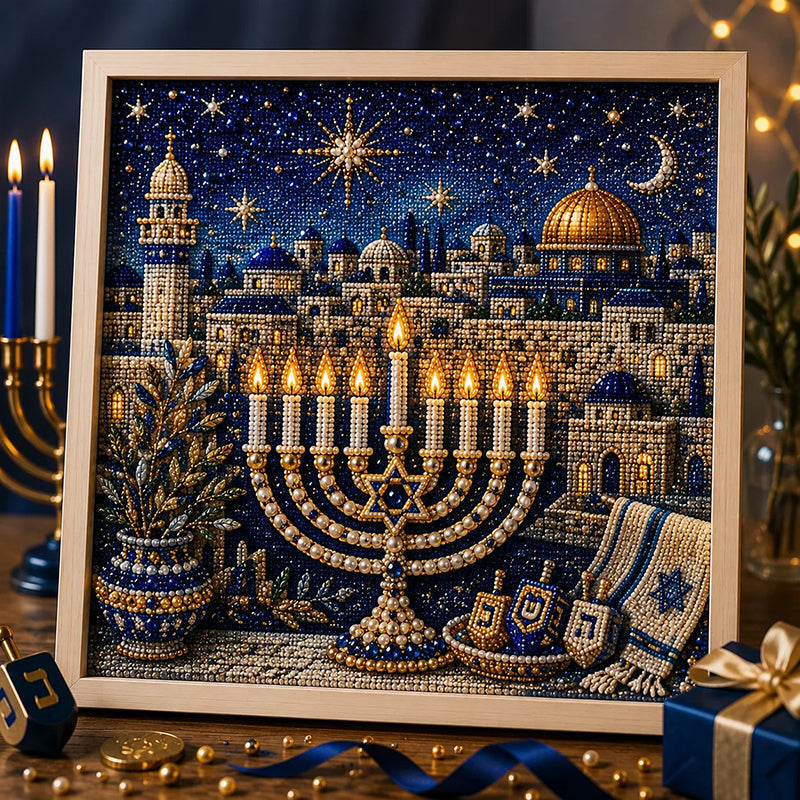 Gjør-det-selv-sett for hanukka-perlekunst med treramme
