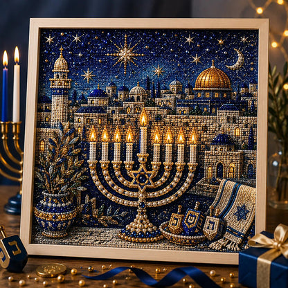 Gjør-det-selv-sett for hanukka-perlekunst med treramme