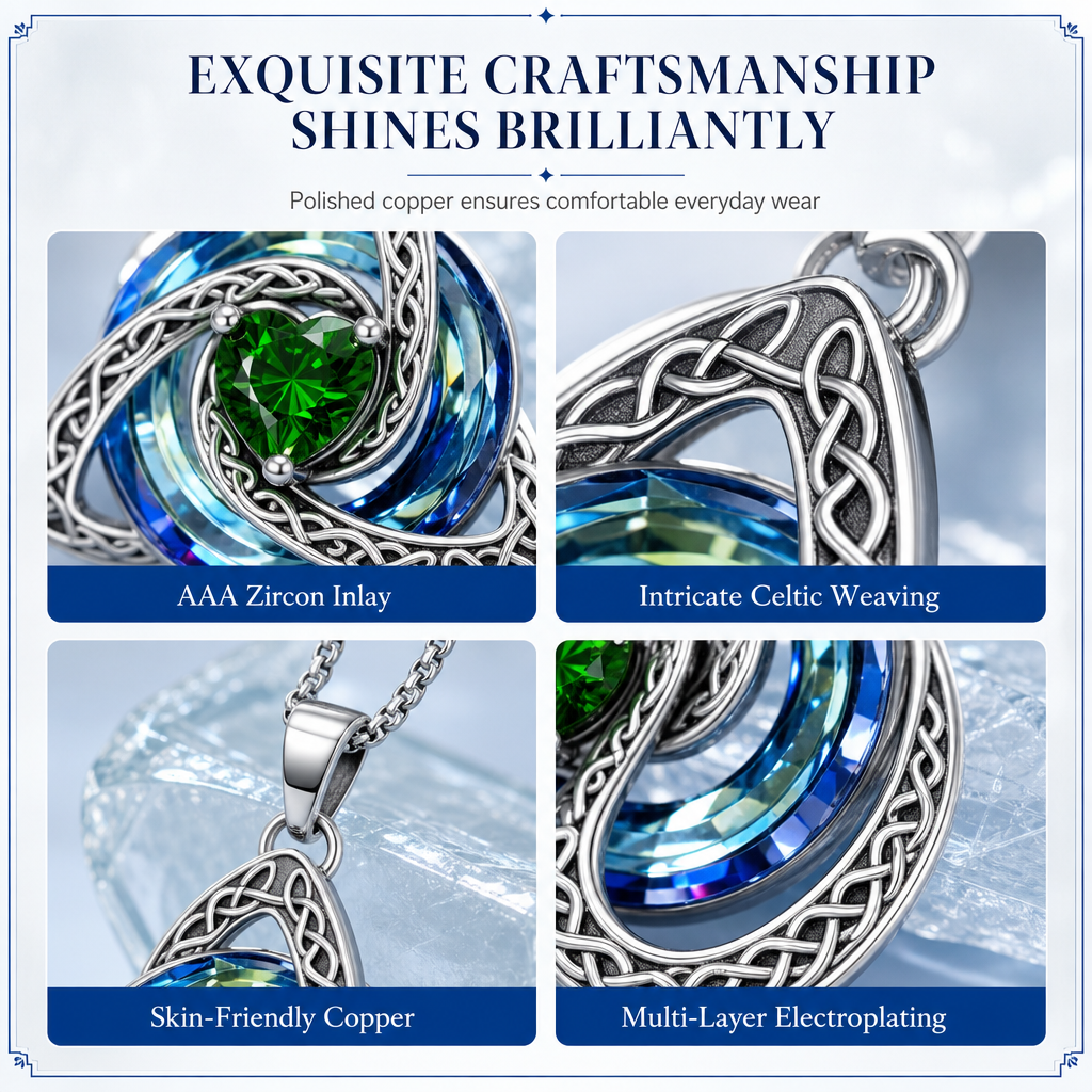 💎 Keltisk knute halskjede – hjerteformet zirkon, 12 farger, justerbar kjetting. Elegant gave til henne! ✨💖