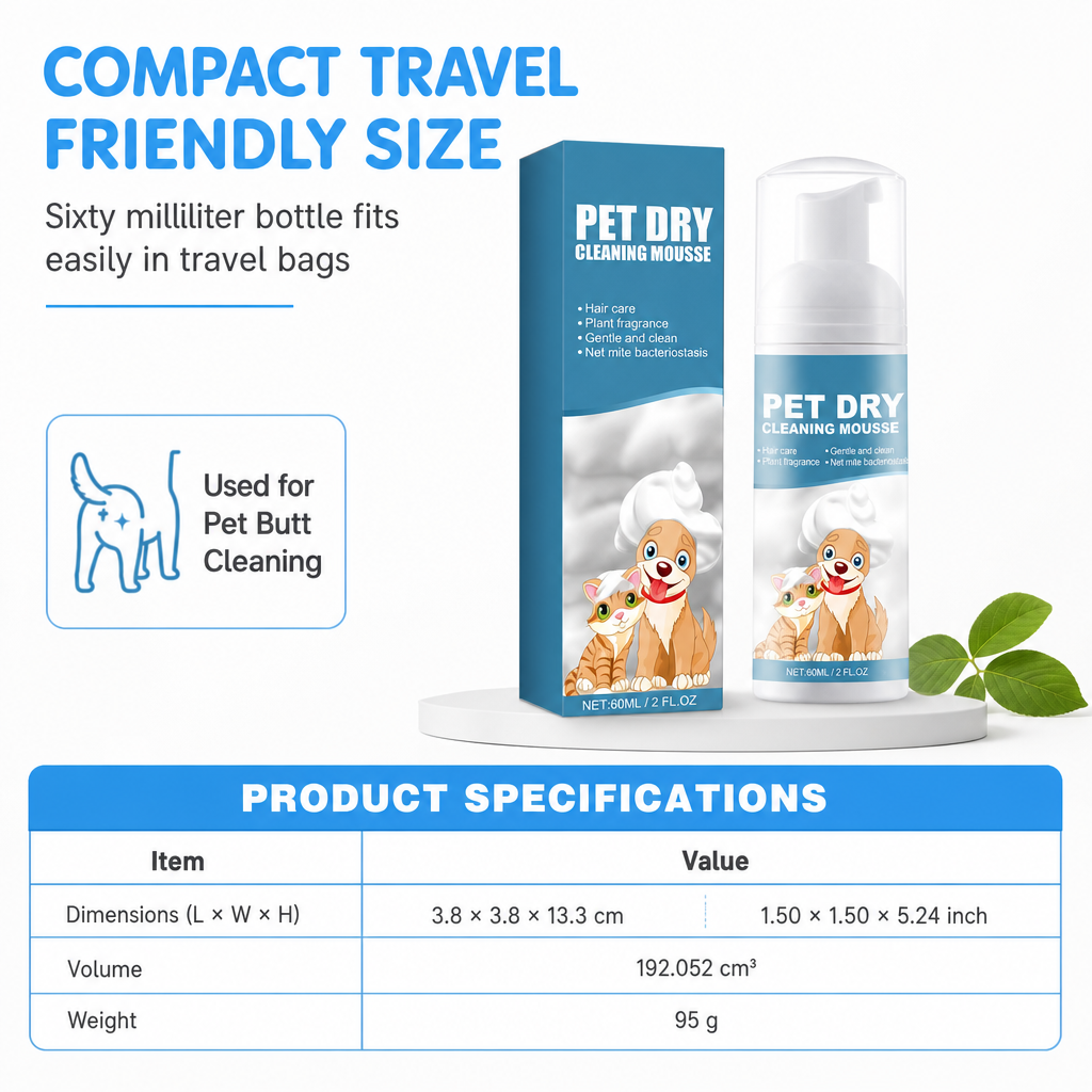 Waterless Pet Dry Cleaning Foam Shampoo for Puppies and Kittens
